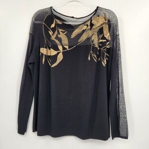 Lafayette 148 Semi Sheer Bateau Neck Jacquard Lace Sweater Womens Size Large